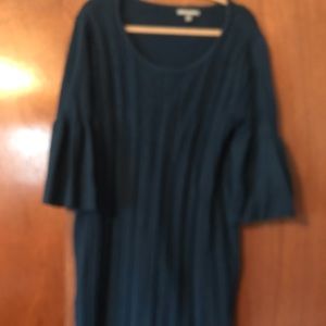 Knit teal blue knee length dress.